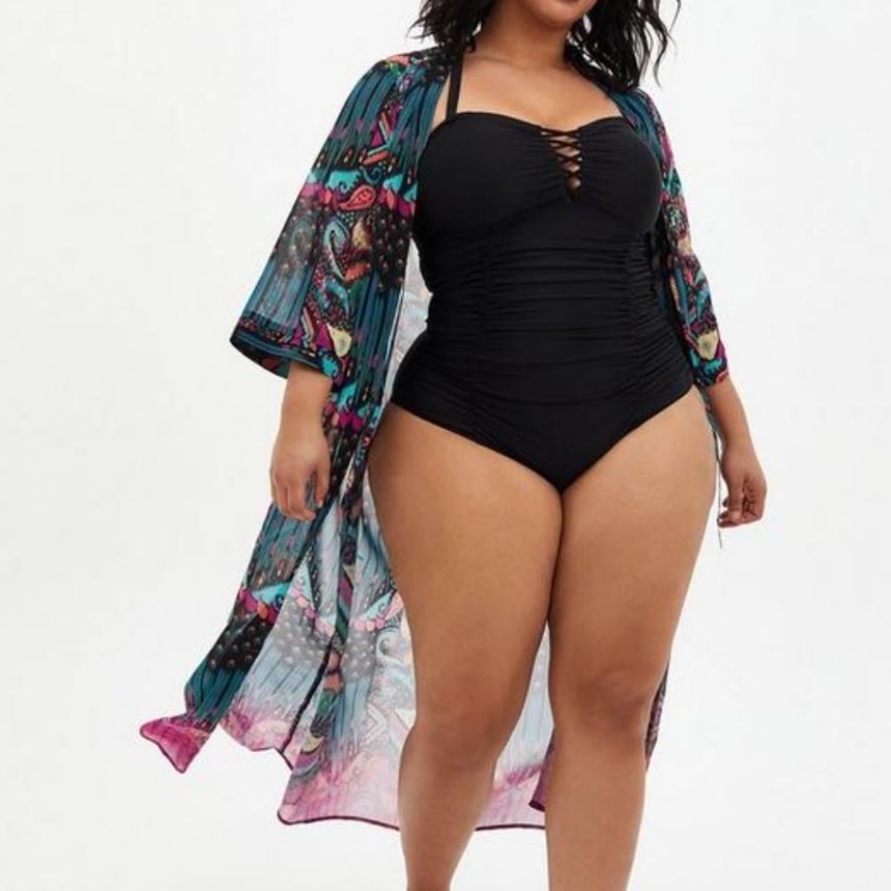 Maxi Chiffon Tie Front Coverup Kimono